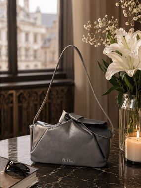 Furla Charcoal Leather Knot Shoulder Bag